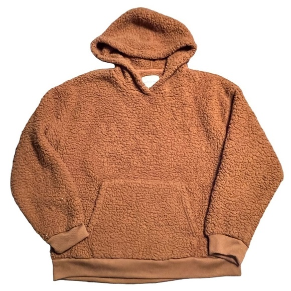 American Eagle Brown Sherpa Hoodie Size Medium - Picture 2 of 9